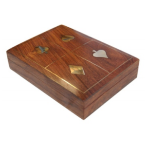 Card Box - Single Deck Wood with Brass Inlaid Card Suit Design