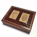 Card Box - 2 Deck Wood with Fretwork and Brass Card Design-card & dice games-The Games Shop