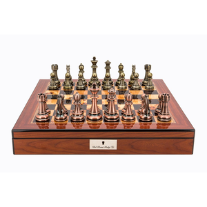 Chess Set - Bronze and Copper finish on Walnut finish shiny board