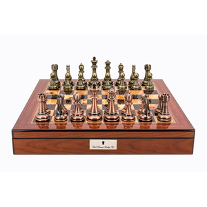 Chess Set - Bronze and Copper finish on Walnut finish shiny board