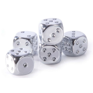 Dice Games - x5 metallic dice in a tin