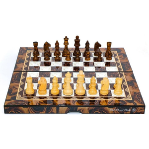 Chess Set - Timber Pieces on Mosaic Board