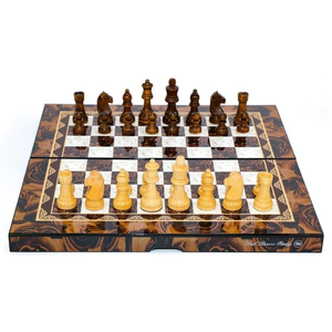 Chess Set - Timber Pieces on Mosaic Board