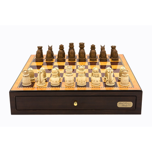 Chess Set - Medieval Resin Men on Walnut Finish Gloss board/box