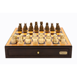 Chess Set - Medieval Resin Men on Walnut Finish Gloss board/box