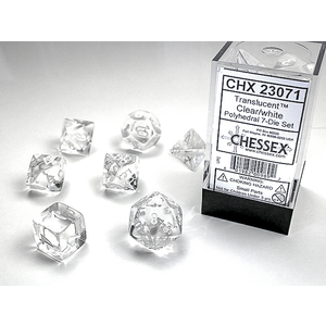 Chessex Dice - Polyhedral Set (7) - Translucent Clear/White