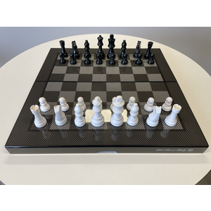 Chess Set - Folding Carbon Firbre Finish board with Black & White pieces 