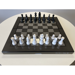 Chess Set - Folding Carbon Firbre Finish board with Black & White pieces 