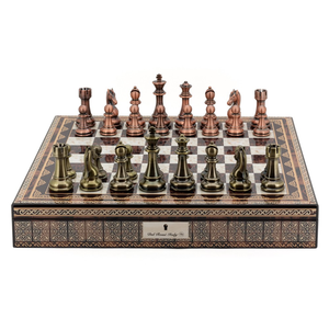 Chess Set - Bronze & Copper Finish pieces on Mosaic Finish Board 