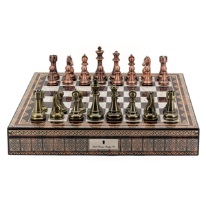 Chess Set - Bronze & Copper Finish pieces on Mosaic Finish Board 