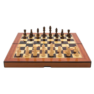 Chess Set - Folding Walnut shiny board with Wooden Pieces