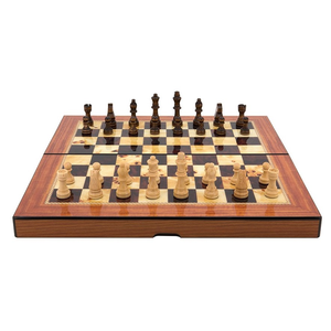 Chess Set - Folding Walnut shiny board with Wooden Pieces