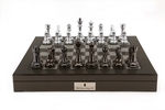 Chess Set Silver Titanium finish pieces on Carbon Fibre shiny board 20"-chess-The Games Shop