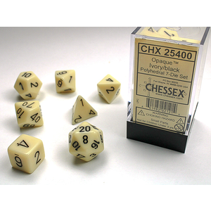 CHESSEX DICE - POLYHEDRAL SET (7) - OPAQUE IVORY / BLACK