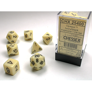 CHESSEX DICE - POLYHEDRAL SET (7) - OPAQUE IVORY / BLACK