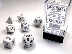 CHESSEX DICE - POLYHEDRAL SET (7) - OPAQUE WHITTE / BLACK-gaming-The Games Shop