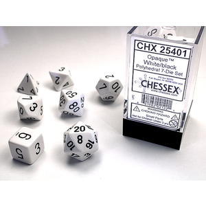 CHESSEX DICE - POLYHEDRAL SET (7) - OPAQUE WHITTE / BLACK
