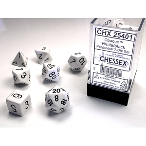 CHESSEX DICE - POLYHEDRAL SET (7) - OPAQUE WHITTE / BLACK