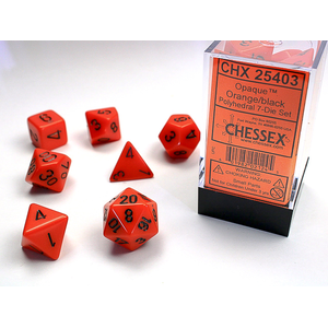 CHESSEX DICE - POLYHEDRAL SET (7) - OPAQUE ORANGE / BLACK