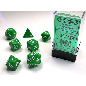 CHESSEX DICE - POLYHEDRAL SET (7) - OPAQUE GREEN / WHITE