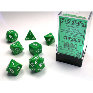 CHESSEX DICE - POLYHEDRAL SET (7) - OPAQUE GREEN / WHITE