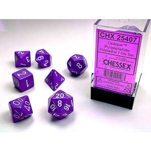 CHESSEX DICE - POLYHEDRAL SET (7) - OPAQUE PURPLE / WHITE