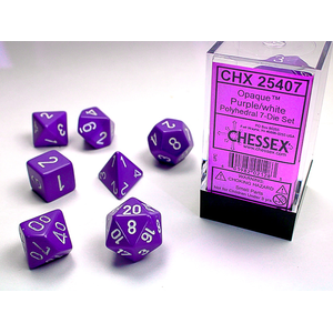 CHESSEX DICE - POLYHEDRAL SET (7) - OPAQUE PURPLE / WHITE