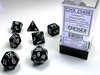 CHESSEX DICE - POLYHEDRAL SET (7) - OPAQUE BLACK / WHITE-gaming-The Games Shop