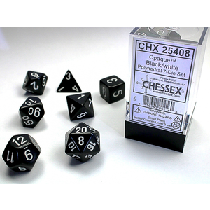 CHESSEX DICE - POLYHEDRAL SET (7) - OPAQUE BLACK / WHITE