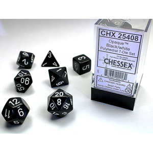 CHESSEX DICE - POLYHEDRAL SET (7) - OPAQUE BLACK / WHITE