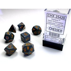 CHESSEX DICE - POLYHEDRAL SET (7) - OPAQUE DARK GREY / COPPER