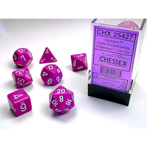CHESSEX DICE - POLYHEDRAL SET (7) - OPAQUE LIGHT PURPLE / WHITE