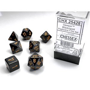 CHESSEX DICE - POLYHEDRAL SET (7) - OPAQUE BLACK / GOLD