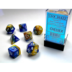 CHESSEX DICE - POLYHEDRAL SET (7) - GEMINI BLUE - GOLD / WHITE