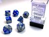CHESSEX DICE - POLYHEDRAL SET (7) - GEMINI BLUE- STEEL / WHITE-gaming-The Games Shop