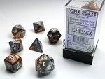 CHESSEX DICE - POLYHEDRAL SET (7) - GEMINI COPPER-STEEL / WHITE-gaming-The Games Shop