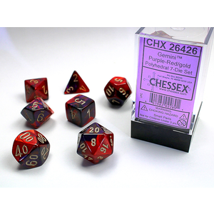 CHESSEX DICE - POLYHEDRAL SET (7) - GEMINI PURPLE-RED GOLD