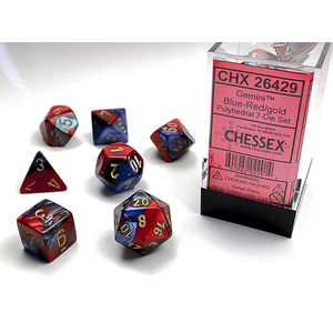 CHESSEX DICE - POLYHEDRAL SET (7) - GEMINI BLUE-RED GOLD