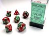 CHESSEX DICE - POLYHEDRAL SET (7) - GEMINI GREEN-RED / WHITE-gaming-The Games Shop