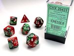 CHESSEX DICE - POLYHEDRAL SET (7) - GEMINI GREEN-RED / WHITE-accessories-The Games Shop