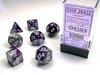 CHESSEX DICE - POLYHEDRAL SET (7) - GEMINI PURPLE-STEEL / WHITE-gaming-The Games Shop