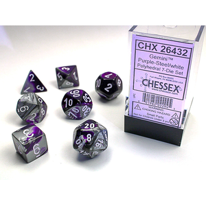CHESSEX DICE - POLYHEDRAL SET (7) - GEMINI PURPLE-STEEL / WHITE
