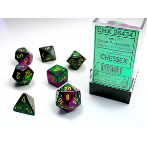 CHESSEX DICE - POLYHEDRAL SET (7) - GEMINI GREEN-PURPLE/GOLD