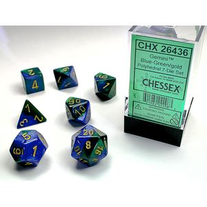 CHESSEX DICE - POLYHEDRAL SET (7) - GEMINI BLUE-GREEN/GOLD