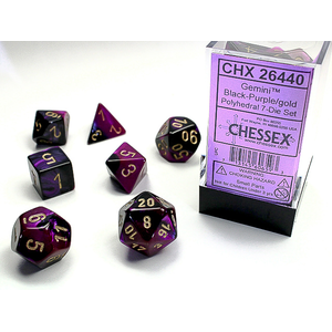 CHESSEX DICE - POLYHEDRAL SET (7) - GEMINI BLACK-PURPLE/GOLD