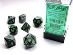 CHESSEX DICE - POLYHEDRAL SET (7) - GEMINI BLACK-GREEN/GREY-gaming-The Games Shop