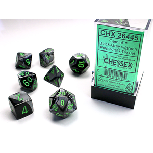 CHESSEX DICE - POLYHEDRAL SET (7) - GEMINI BLACK-GREEN/GREY