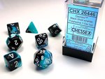 CHESSEX DICE - POLYHEDRAL SET (7) - GEMINI BLACK-SHELL/WHITE-gaming-The Games Shop