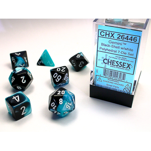 CHESSEX DICE - POLYHEDRAL SET (7) - GEMINI BLACK-SHELL/WHITE