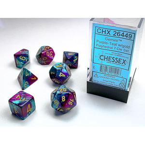 CHESSEX DICE - POLYHEDRAL SET (7) - GEMINI PURPLE-TEAL/GOLD